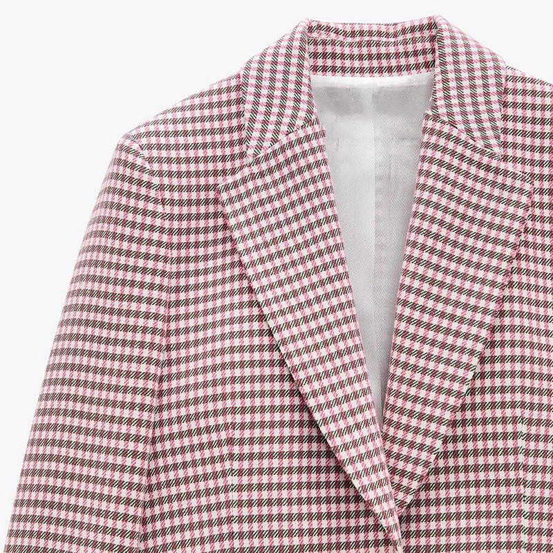 

HWLZLTZHT 2021 Women Houndstooth Blazer Suit Long Sleeve Pronounced Shoulders Vintage Plaid Blazers Woman Button Up Outerwear