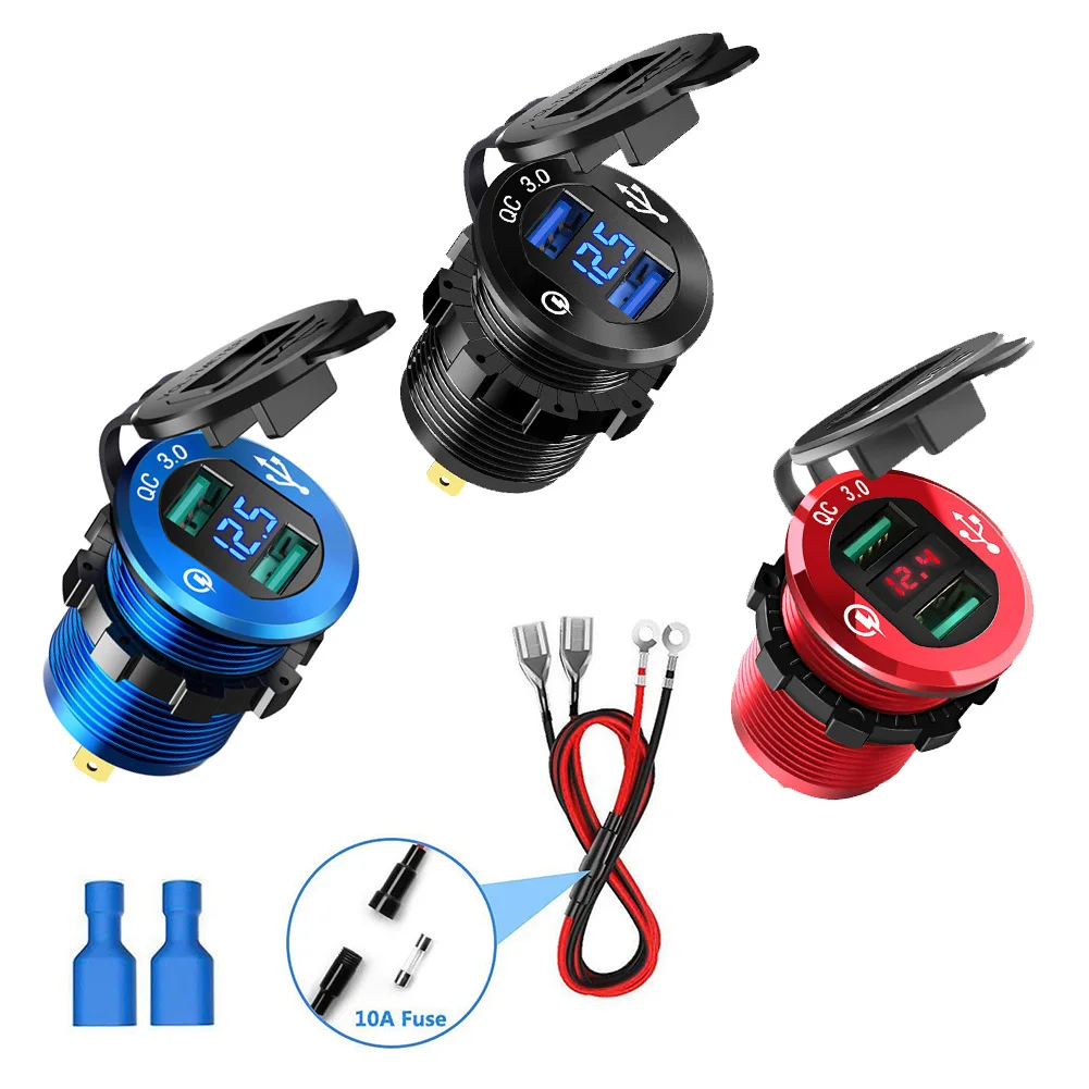 

Car Motorcycle Cigarette Lighter 3.0 Dual USB Charger 12V-24V Car Boat Motorcycle Quick Charger Sockets Power Plug Outlet LED