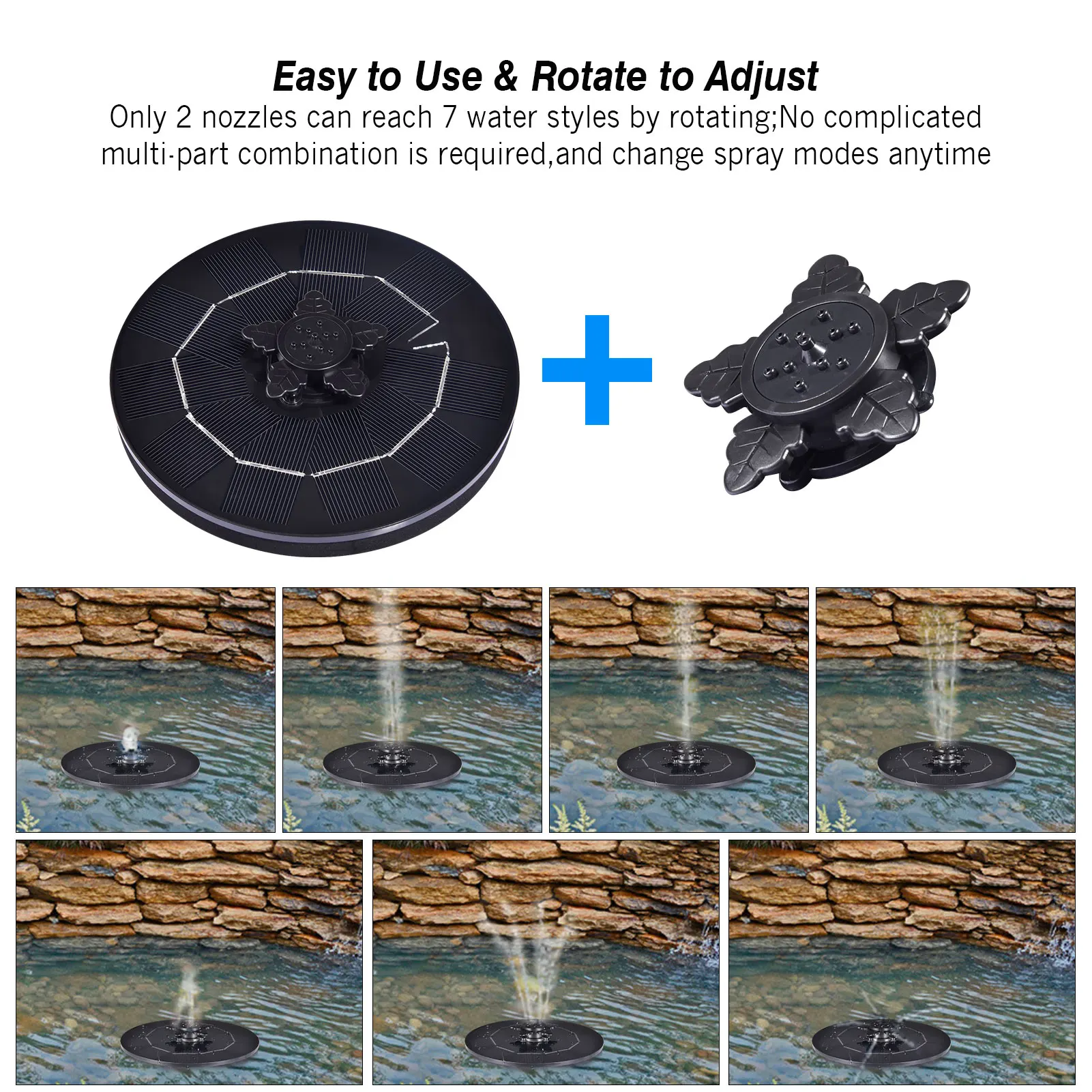 

3W Solar Fountain 3-in-1 Nozzle Stable Water Spray Swimming Pools Fountain Solar Panel With Pump