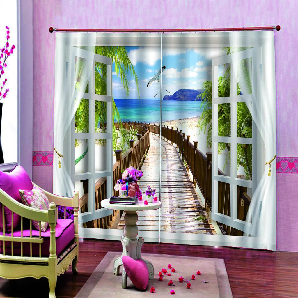 Занавески с изображением побережья 3D оконные занавески ландшафтным принтом