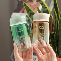gradient glass mini appearance lovely water bottle with cover lifting rope heat resistant glass easy to carry couple coffee cup