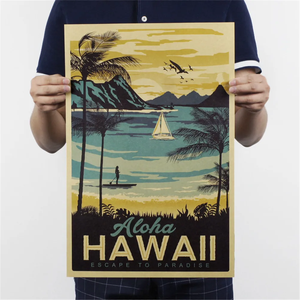 

1pc 51.5*36cm Classic Retro Kraft Paper Hawaii Painting High Quality Vintage Posters Living Room Bar Wall Sticker Decorative