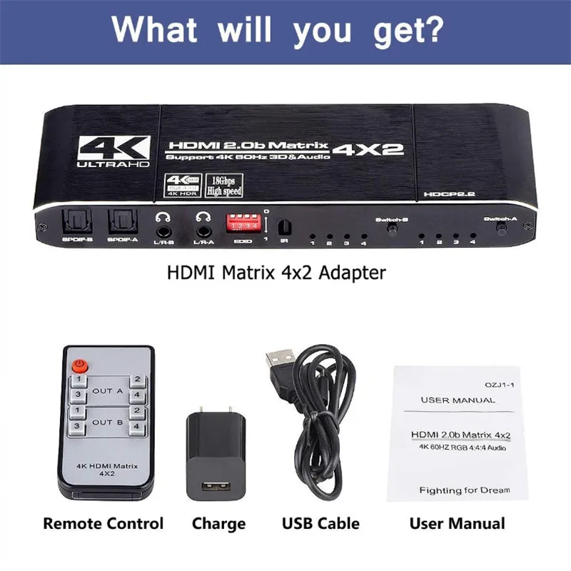 4x2 HDMI 2, 0,  4K @ 60  4:4:4,  4  2   -  ,  ARC HDCP 2, 2