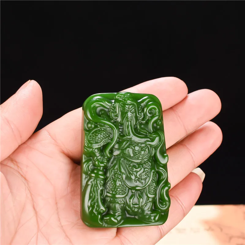 

Loyalty Righteousness Guanyu Green Jade Pendant Necklace Hand-Carved Natural Charm Jewelry Amulet Fashion for Men Women Gifts