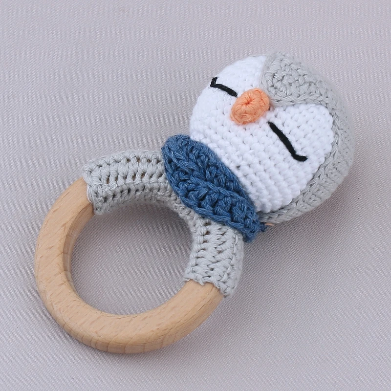 

2022 New 1pc Baby Rattles Crochet Lion Rattle Toy Wood Ring Baby Teether Rodent Baby Gym Mobile Rattles Newborn Educational Toys