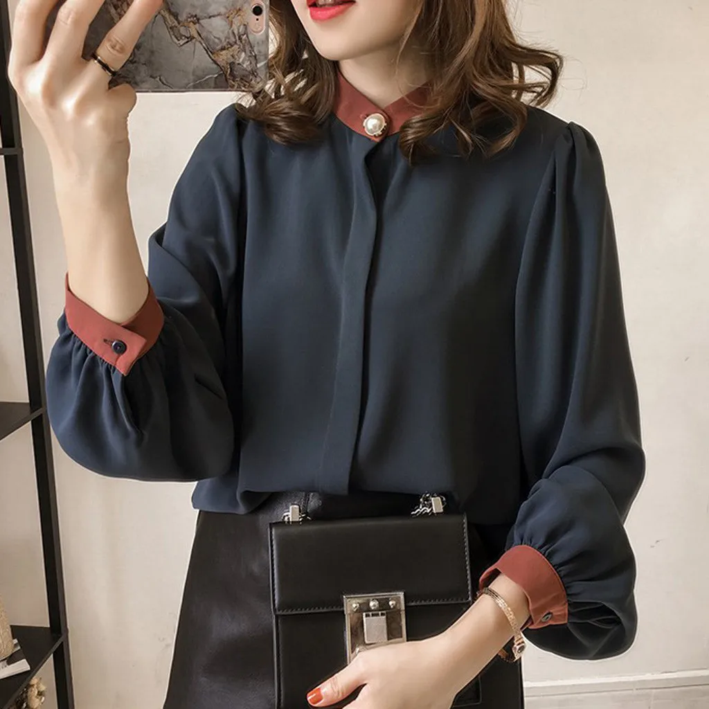 Женская рубашка с рукавами фонариками SAGACE Классическая шифоновая блузка