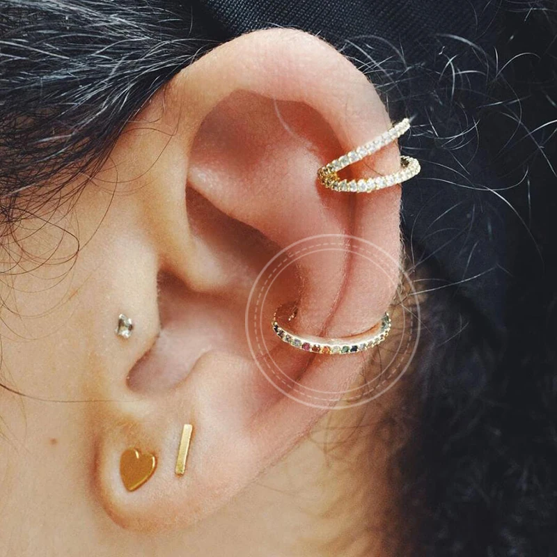 

1PC 925 Silver European American Style Rainbow Crystal Ear Clip Exquisite CZ Fashion Elegant Jewelry For Women Birthday Gift