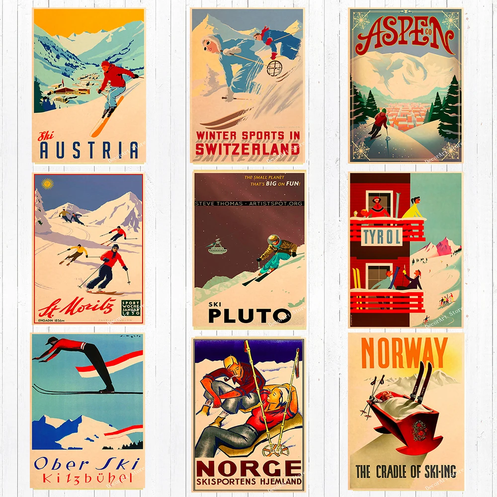 Лыжи в Альпах Австралия Новая Зеландия холст живопись старинные стены крафт