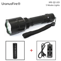 new led flashlight xre q5 5 modes lights lamp waterproof 18650 battery torch camping hunting flash light