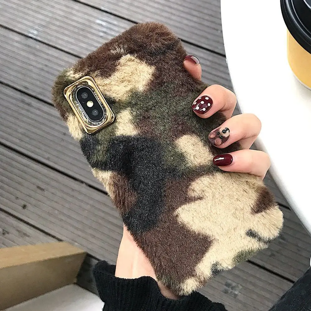 LAPOPNUT Меховой чехол для Iphone Xr Xs Max X 8 7 Plus 6 6s 5 5s SE пушистый камуфляж искусственный