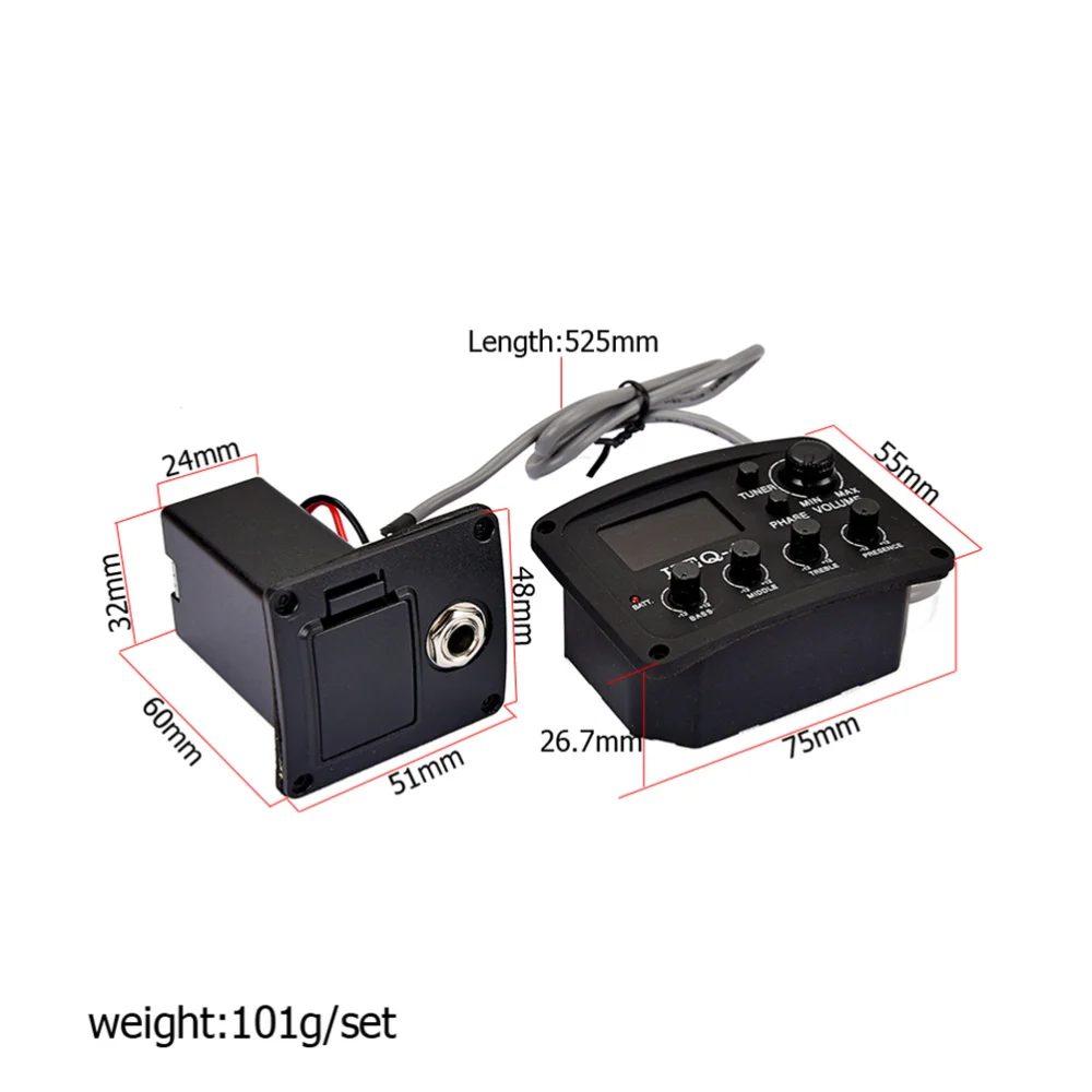 

1 Pc 4 Bands EQ Pickup Preamp Equalizer LCD Tuner EQ Pickup Piezo Pickup Amplifier for Musical Instrument Bass Guitar