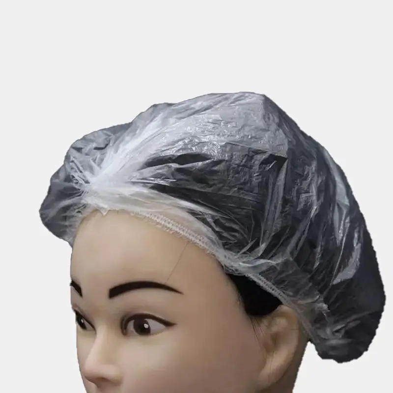 

100pcs Bathroom Disposable Strip Transparent PE Plastic Shower Cap Hotel Room Bath Hair Protective Caps Shower Bag