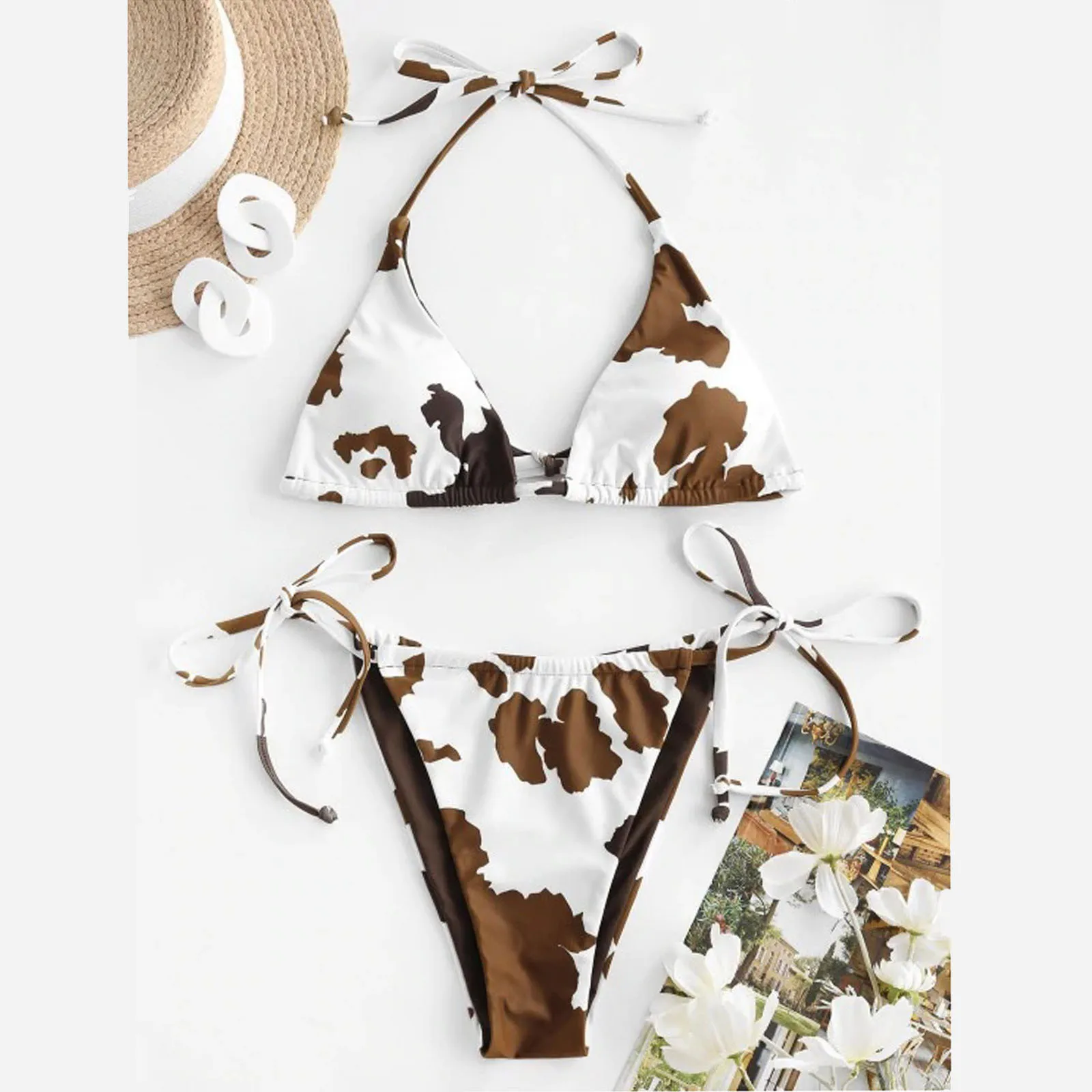 Корова плавательный костюм для Для женщин из двух частей с принтом коровы