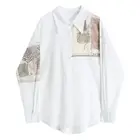 Женская блузка с длинным рукавом, повседневная винтажная блузка с принтом в стиле пэчворк, осень 2021