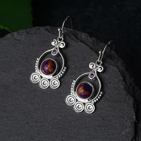 2021 vintage bohemian purple stone dangle earrings for women silver color statement female jewelry boho party accessories gift