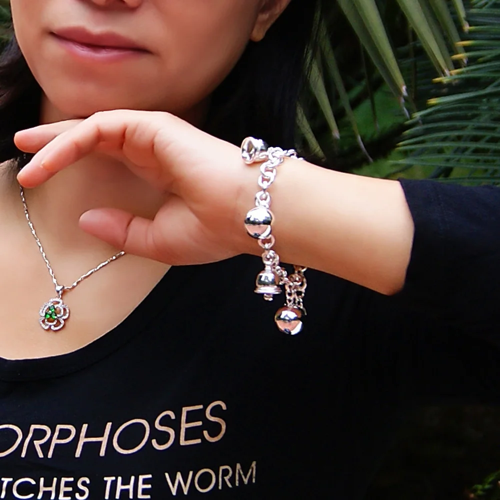Fashion 925 Sterling Silver Bell Bracelet For Women Female silver Exaggerated Round Sphere Charm Contracted | Украшения и