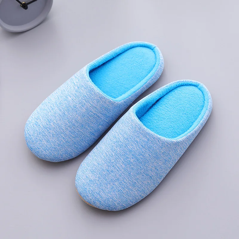 Sky blue Suihyung/домашние тапочки; сезон осень-зима; женские и мужские мягкие Нескользящие шлепанцы на плоской подошве; теплая Домашняя обувь для влюбленных; легкая хлопковая обувь - Color: Sky blue