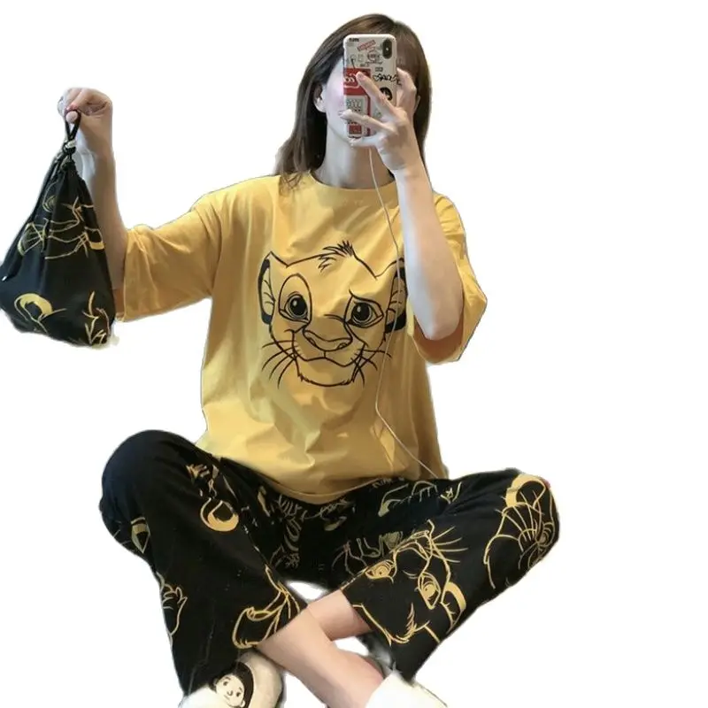 Plus Size Disney Anime The Lion King Simba Cool Summer Sets Womens Outfits Loungewear Winnie the Pooh Nightwear Pyjama Ensembles