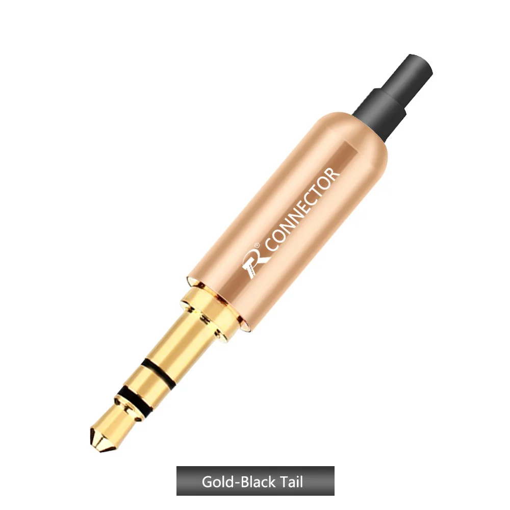 Gold-Black Tail 10 шт. Алюминий Jack 3,5 штекера наушников 3,5 мм 3 полюс стерео штекер с позолотой провод разъем для наушников DIY подготовка - Цвет: Gold-Black Tail