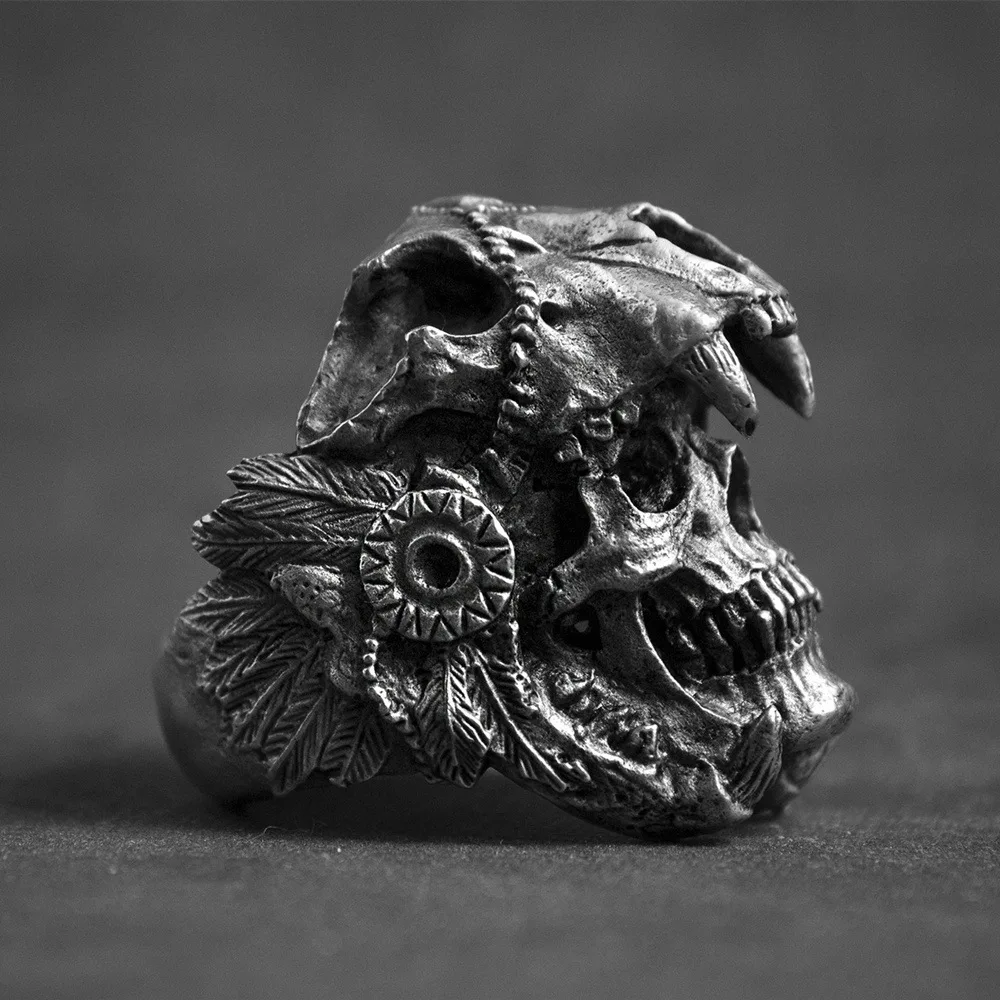 

WANGAIYAO skull head retro devil skull punk style ghost head men's ring