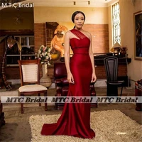 wholesale long burgundy african bridesmaid dresses 2021 one shoulder corset plus size maid of honor wedding party gowns cheap