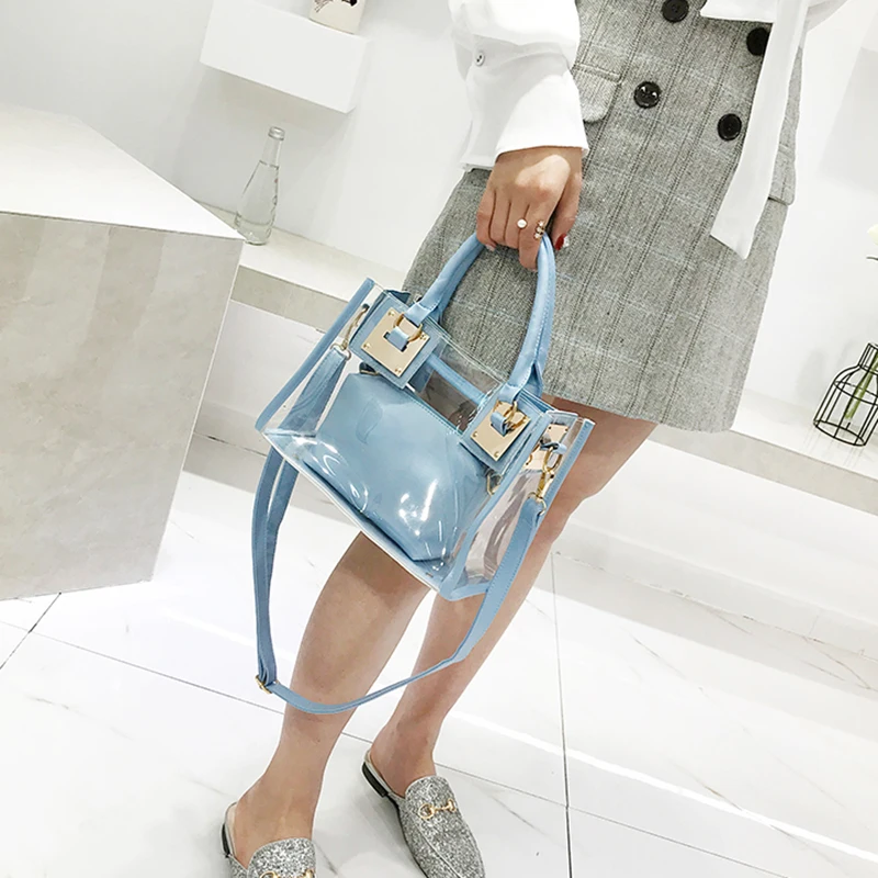 

Women Large Totes Summer New PVC Clear Handbags Pure Color Transparent Hobo Bag Female Casual Shoulder Crossbody Composite Bags
