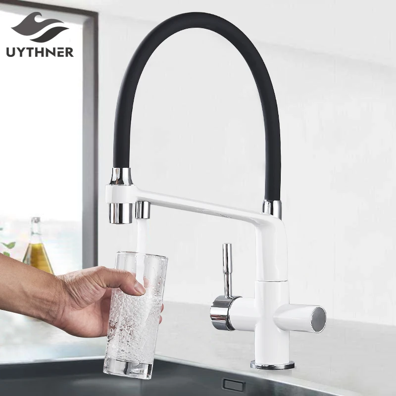 Кухонный фильтр для воды смеситель кухни с двойным носиком кран поворотом на 360