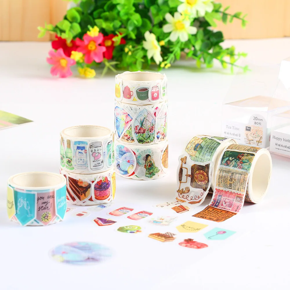 

Creative Cute Cartoon Small Fresh and Paper Tape DIY Hand Account Diary Collage Decoration Tools Tape