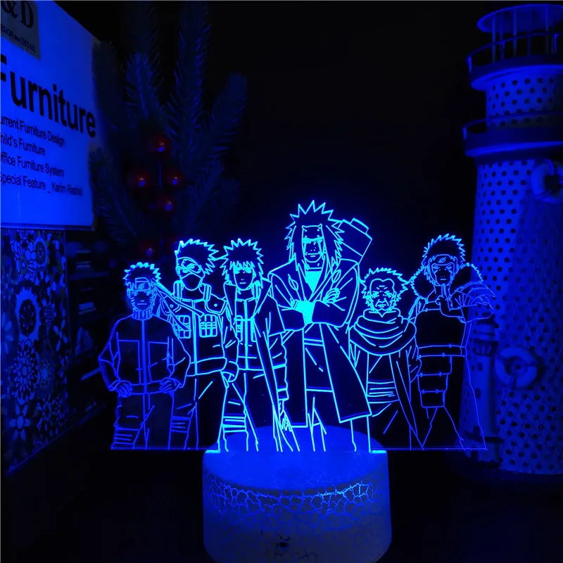 Naruto Jiraiya Minato Hashirama Kakashi Acrylic 3d Lamp Anime LED Night Light Naruto Shippuden Desk Lamp for Bedroom Decor Manga