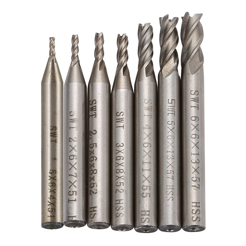 

7pcs 1.5/2/2.5/3/4/5/6mm High Speed Steel End Mill CNC Engraving Router bit Set