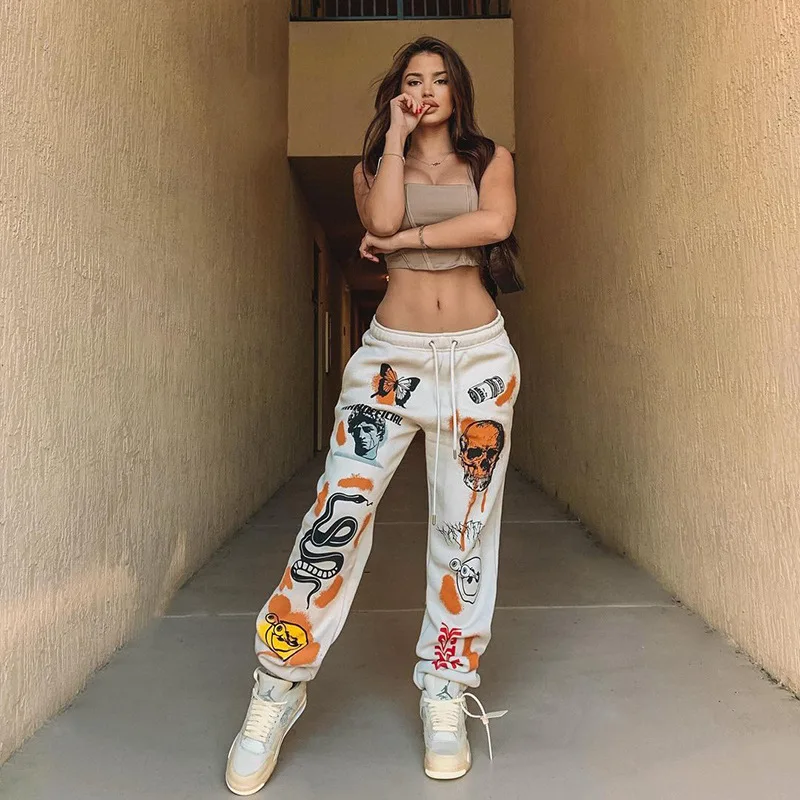 

Women's Sweatpants Harajuku Cartoon Print Trousers Jogging Pants 2021 Drawstring Overalls Street Casual Sweatpants Autumn