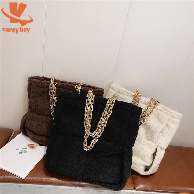 

Женская клетчатая сумка-тоут CAREY KAY 2021, зимняя высококачественная мягкая плюшевая женская дизайнерская сумка, сумка-мессенджер через плечо с цепочкой и замком