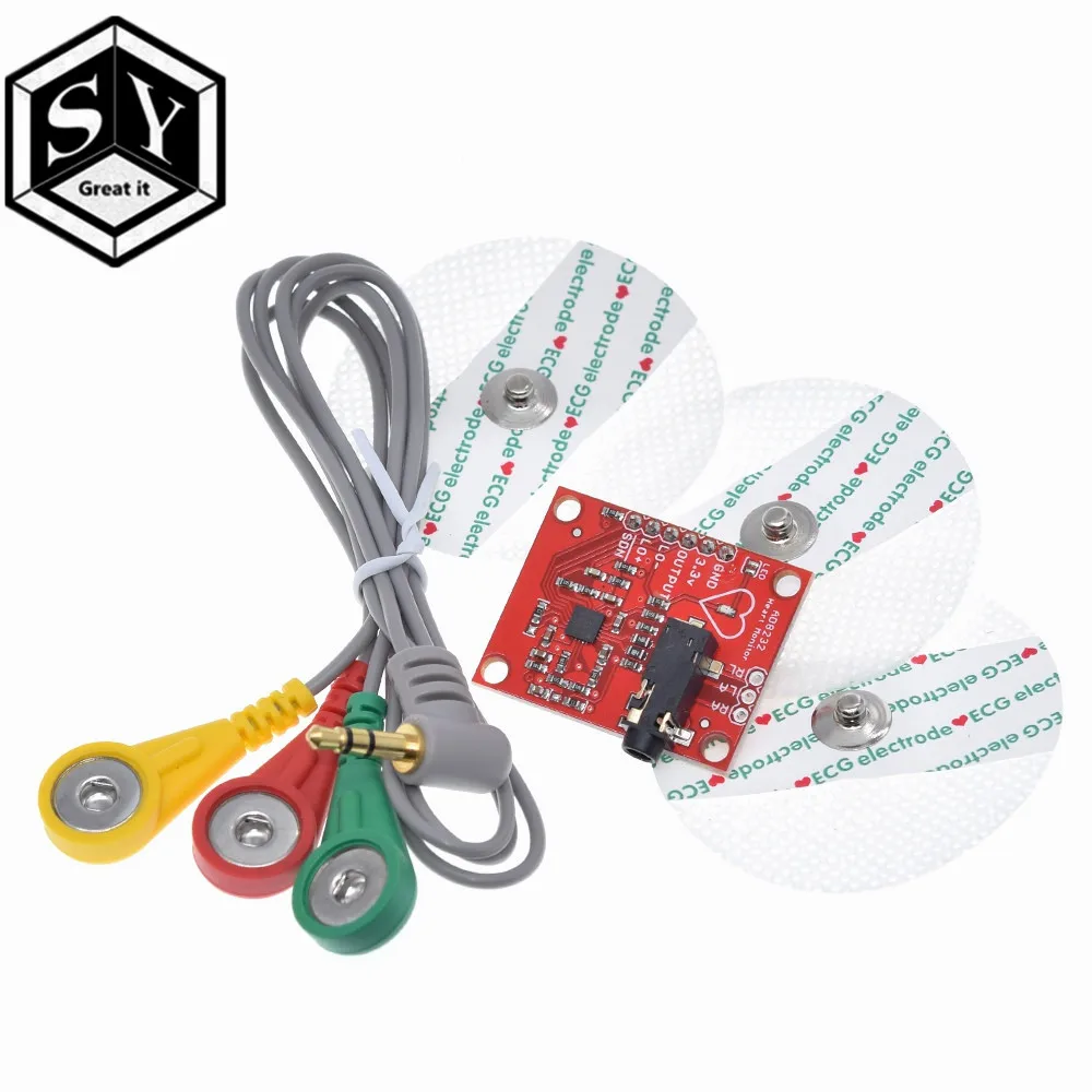 Большой IT ЭКГ модуль AD8232 измерение показателей ЭКГ Пульс сердце ЭКГ мониторинг сенсор модуль комплект для Arduino