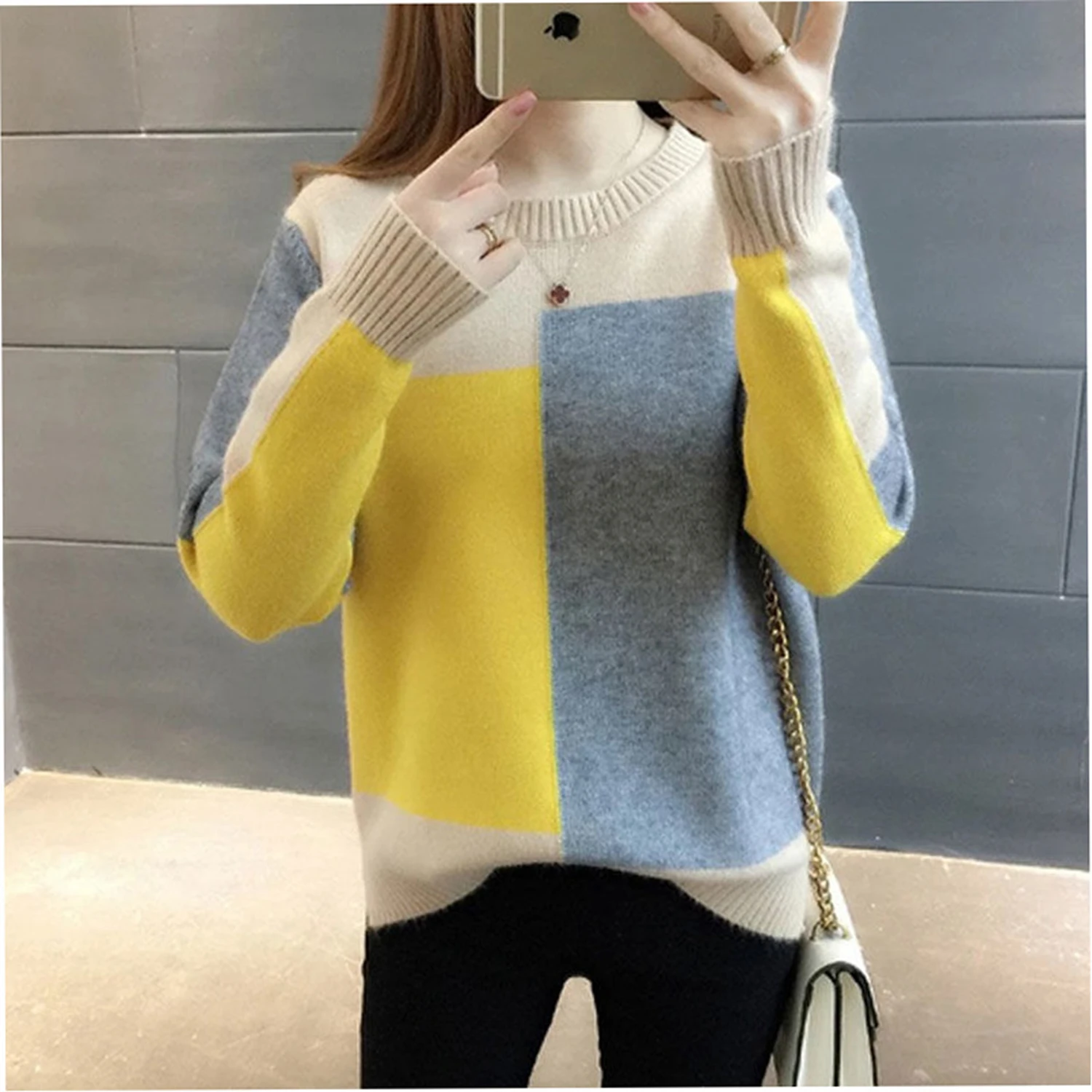 

Chunky Knit Sweater Pull Enfant Red And Black Striped Sweater Raglan Sleeve T Shirt Women Jersey Mujer 2021 Autumn Winter Women