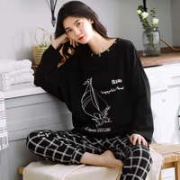large size pajamas women spring autumn new long sleeved printed sleepwear girl cute cartoon sleep tops casual home clothes suit