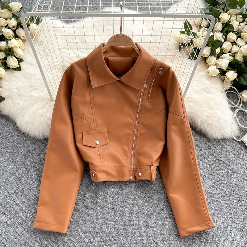 

Leather Women's New 2021 Autumn Fashion Short Slim Fit All-match Pu Leather Motorcycle Jacket Jacket KK1297