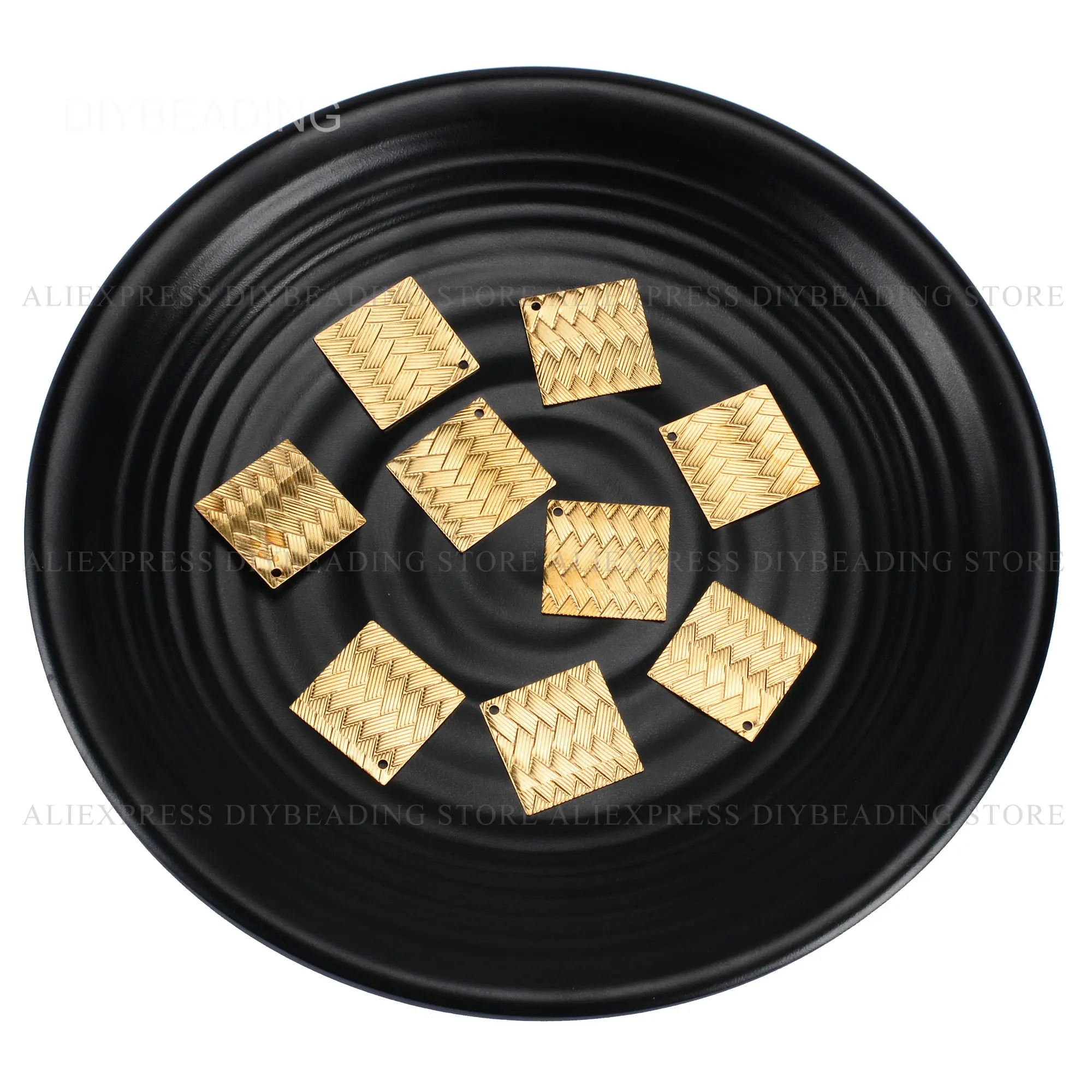 

20-1000 Pcs Brass Finding for Jewelry Making Double Side Textured Square Geometric Charm Pendant Component Bulk Wholesale (18mm)