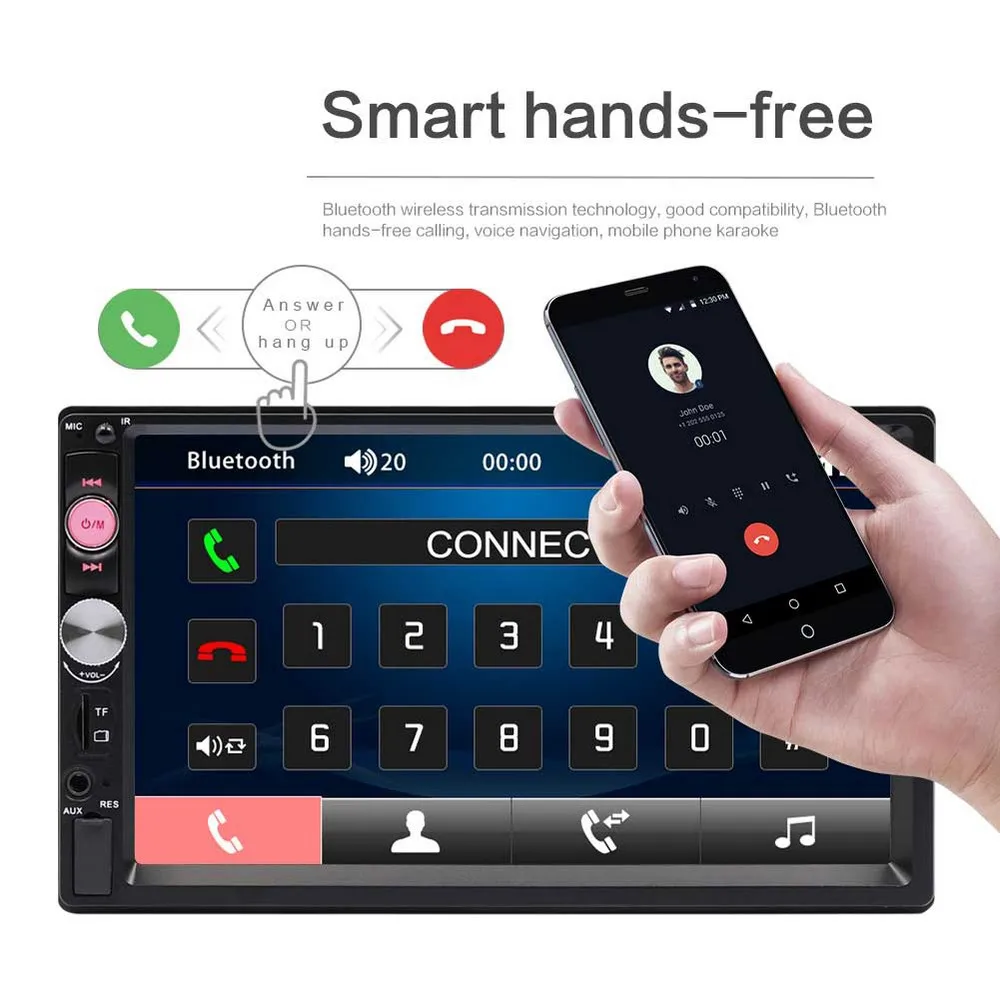 7 inch double spindle car MP4 MP5 player 70237 Bluetooth FM insert card reversing camera radio multimedia | Автомобили и