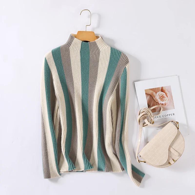 

New Elegant Women fall/winter pullover sweater striped cashmere sweater all-match bottoming sweater top