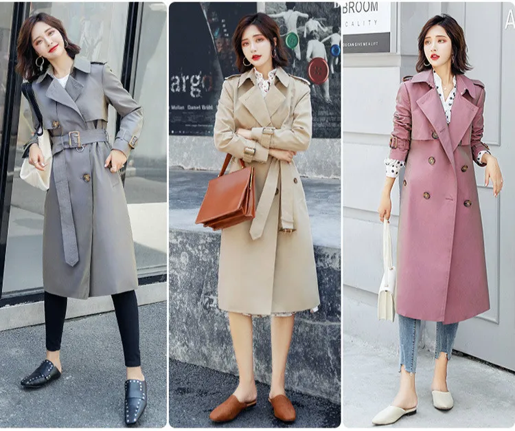 Женский тренчкот с поясом повседневная двубортная ветровка Классическая