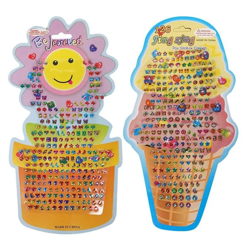 Pegatina de cristal 3d para ni&ntilde;os, pegatinas de dibujos animados de girasol, abeja, helado, premio de Kindergarten, diamantes, decoraci&oacute;n, gemas, Juguetes-0