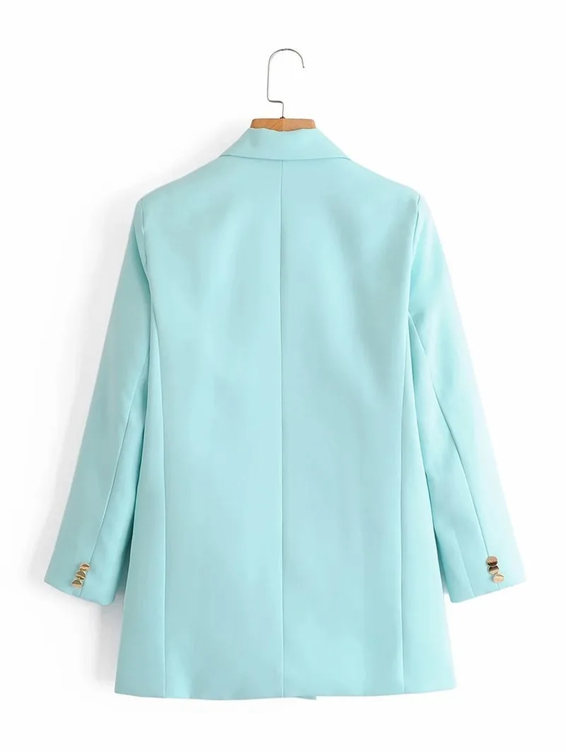 

Blue Mid Length Blazer Suit Women Solid Colors Double Breasted Casual Blazer 2021 New Fashion Commute Suit Spring Autumn Coats