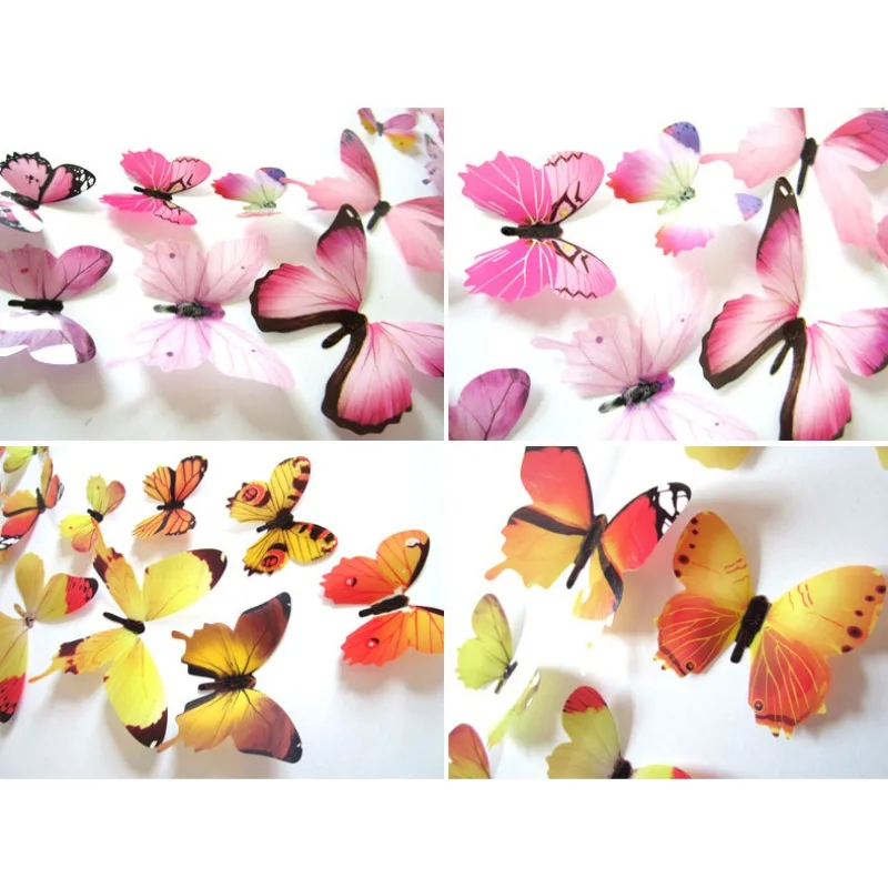 12 шт. Красивые 3D Искусственные бабочки наклейки на стену самоклеющиеся домашние