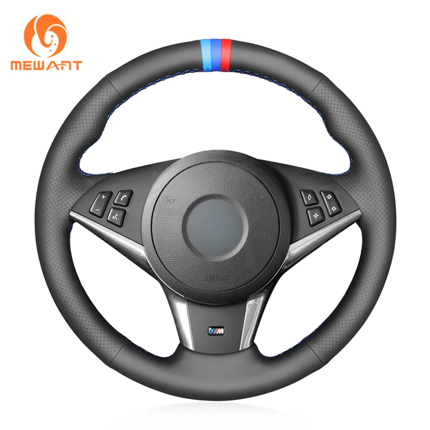 Сшитый вручную черный чехол на руль из натуральной кожи для BMW M5 E60 E61 (Touring) 2005 2010 M6