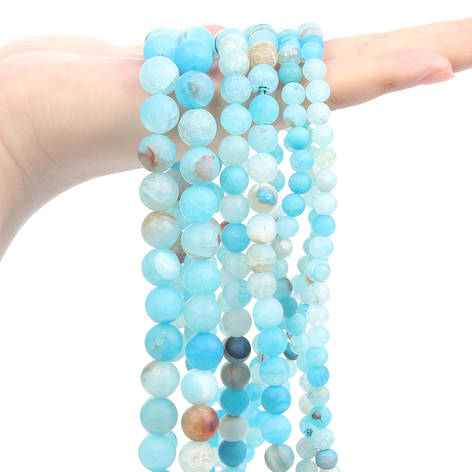 

Frosted Sky Blue Fire Dragon Veins Agate Natural Stone Beads Round Loose Spacer Beads For Jewelry Making Needlework Bracelet DIY