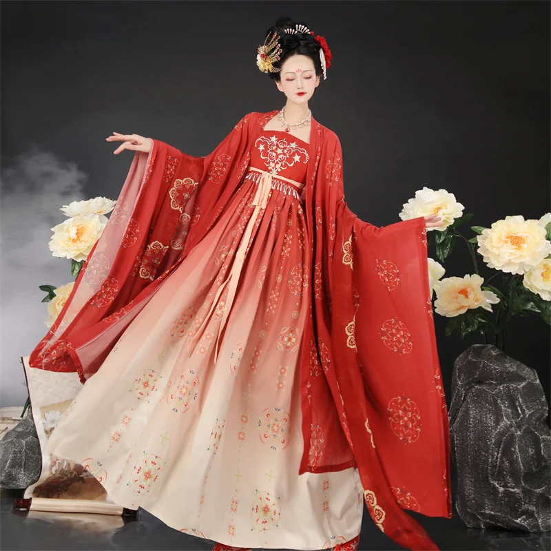 

Новая модель женской традиционной китайской повседневной одежды для взрослых в стиле династии Тан, старинные костюмы синего и красного цве...