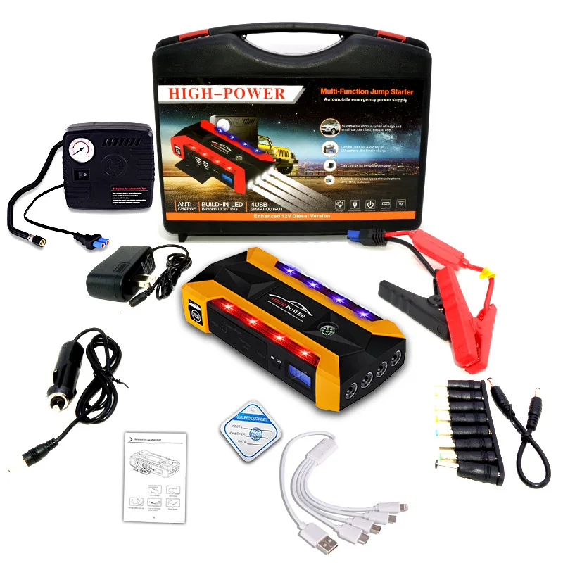 

20000mAh Car Jump Starter Power Bank Portable Car Battery Booster Charger PowerBank with LCD Screen LED Flashlight Safety Hammer