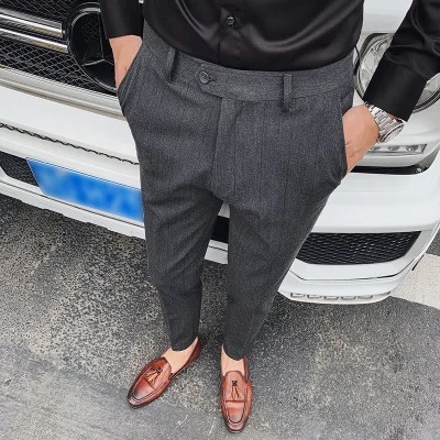 Мужские деловые повседневные полосатые маленькие штаны высокого качества для