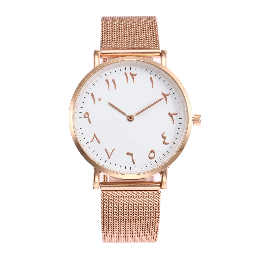 Модный дизайн арабский роскошные часы из розового золота нержавеющая сталь