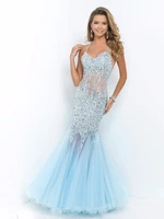 new sparkly transparent tulle fully crystals heavy beaded long mermaid prom dress sexy back designer long party dress